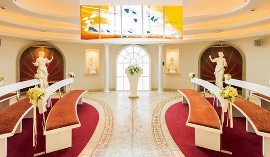 Inside wedding chapel on a cruise ship.